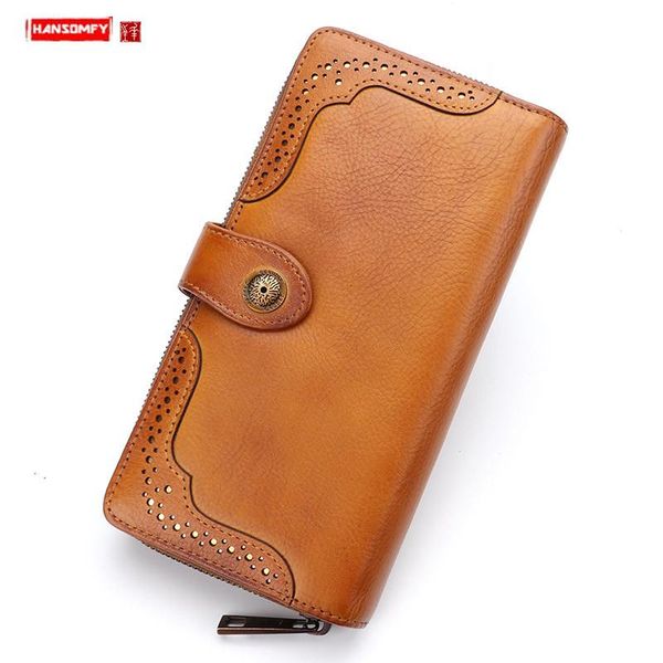 

wallets vintage leather long zipper women wallet card holder large capacity purses cowhide 2021 female cow, Red;black