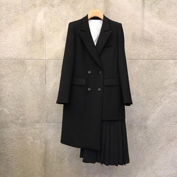 

women's suits & blazers [ewq] 2021 korea loose black suit coat middle long fashion temperament stitching pleated blazer female 16e4938, White;black