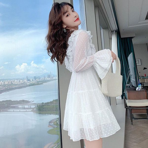

casual dresses french korean mini dress women's clothing autumn 2021 women long sleeve lace chiffon designer, Black;gray