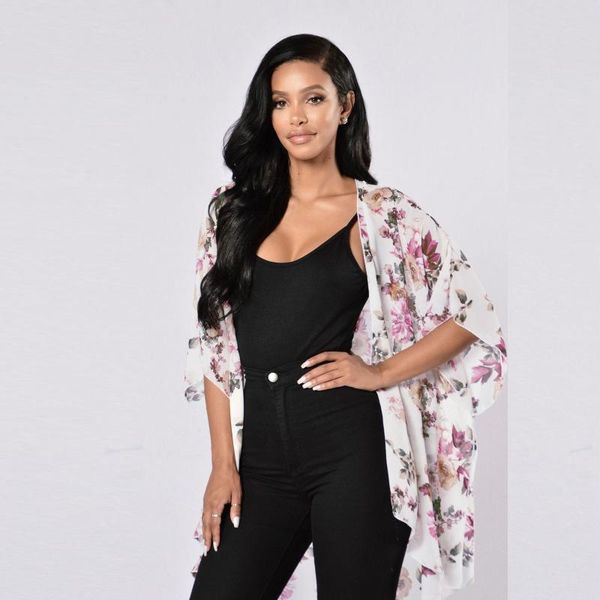 

running jackets women flowy kimono cardigan open front printed chiffon blouse loose half sleeve summer beach cover up crop outwear, Black;red