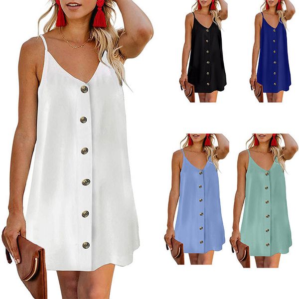 

new summer single breasted sling sleeveless loose dress, Black;gray