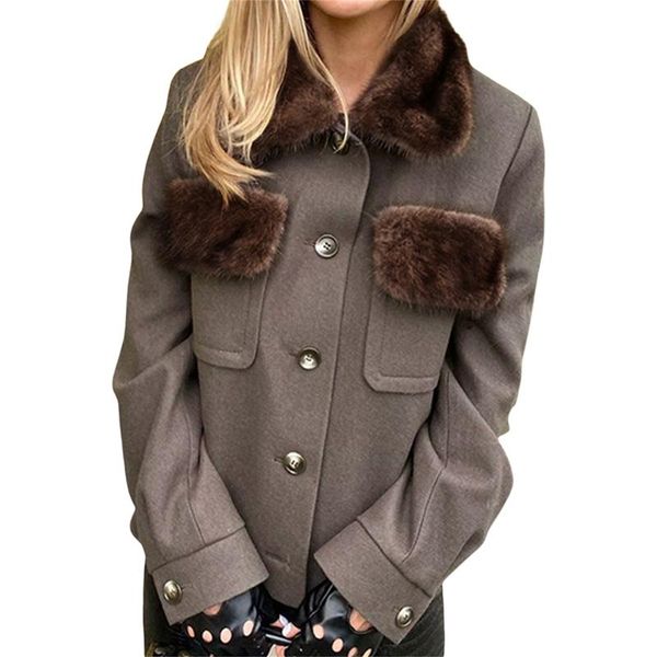 

women's jackets kayotuas women coat black brown solid color lapel plush turn-down collar single breasted button up warm spring autumn c