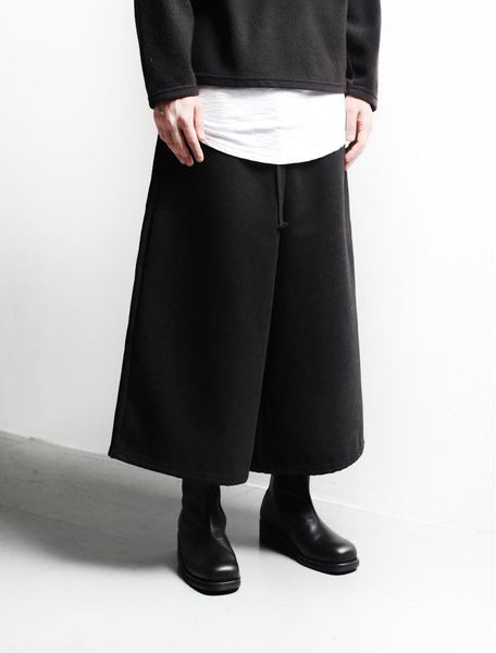 

summer may lace waist super loose wide leg pants men's, Black
