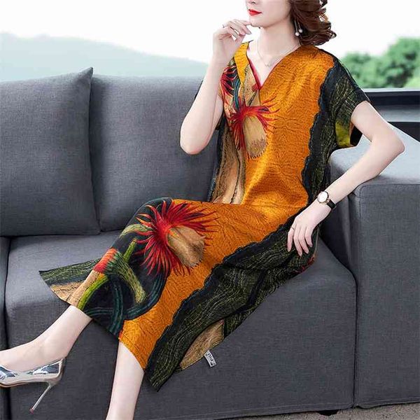

summer mulberry silk dress fashion vintage print 4xl plus size runway midi dress elegant women bodycon vestido 210331, Black;gray