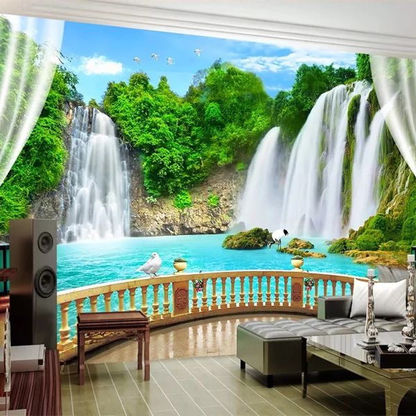

3d customized wallpaper custom mural p 3d non-woven embossed wallpaper waterfall landscape living room tv background decor waterproof