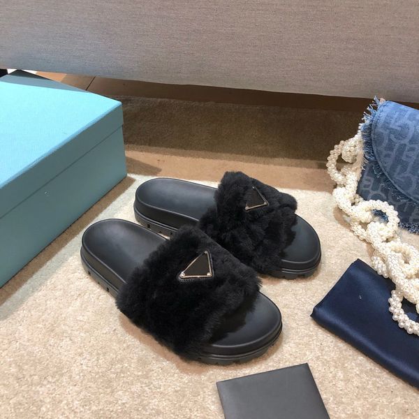 

sheepskin slippers come with a rubber sole women sandals nappa leather quilted pattern echoes and the enameled triangle metal logo adds styl, Black