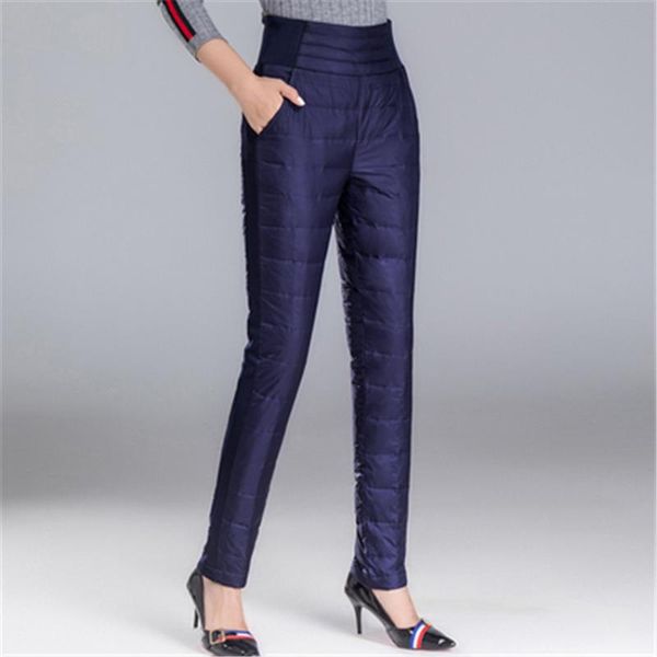 

women's pants & capris gowyimmes winter thick long pant women down plus size white duck trousers for mother high waist pencil 415, Black;white