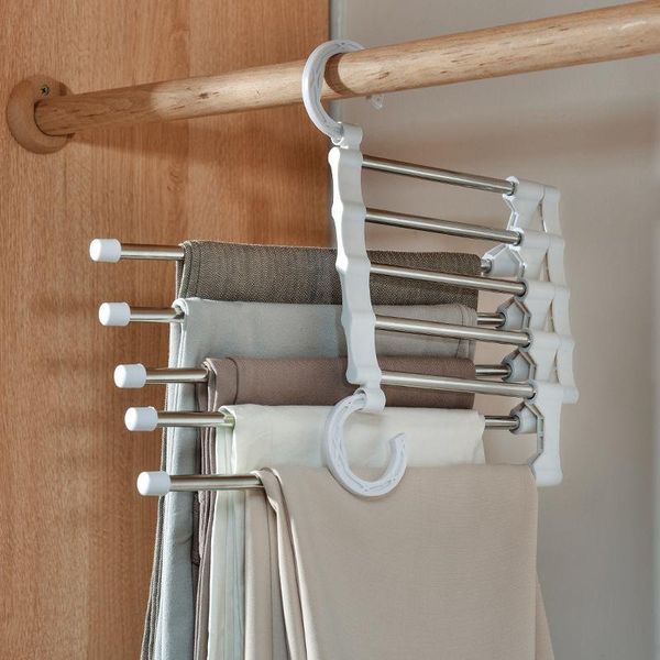

hangers & racks 5 in 1 multifunction pant rack towel shelves closet organizer stainless steel wardrobe adjustable magic trouser