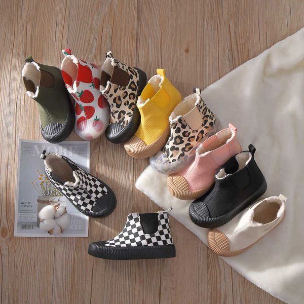 

autumn and winter high-casual shoes princess warm lamb fur biscuit canvas shoes non-slip soft kids winter shoes 210713, Black