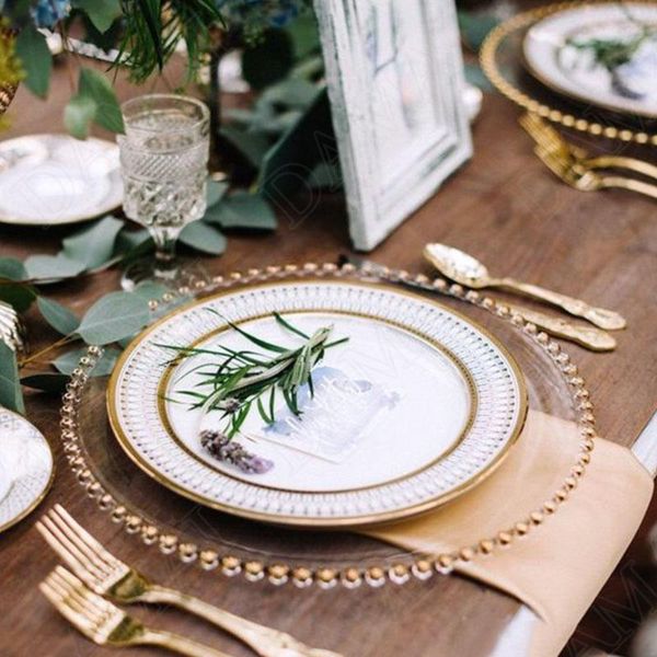 

dishes & plates transparent glass plate set golden bead decorative dessert cake main course restaurant serving tray home decoration modern