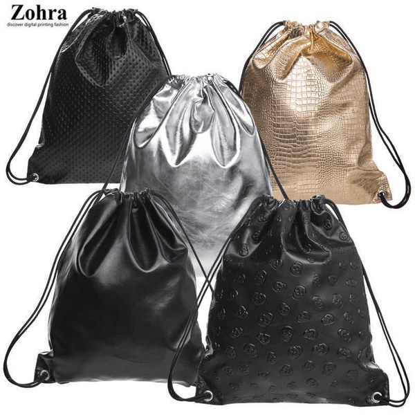 

zohra new pu leather bundle pocket storage backpack neckpack solid gift bag