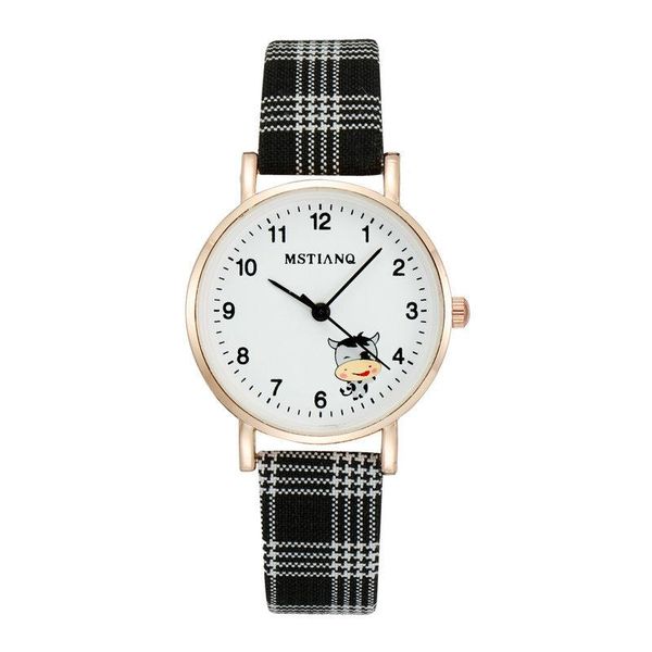 

wristwatches ladies student fashion cartoon plaid watch strap, Slivery;brown