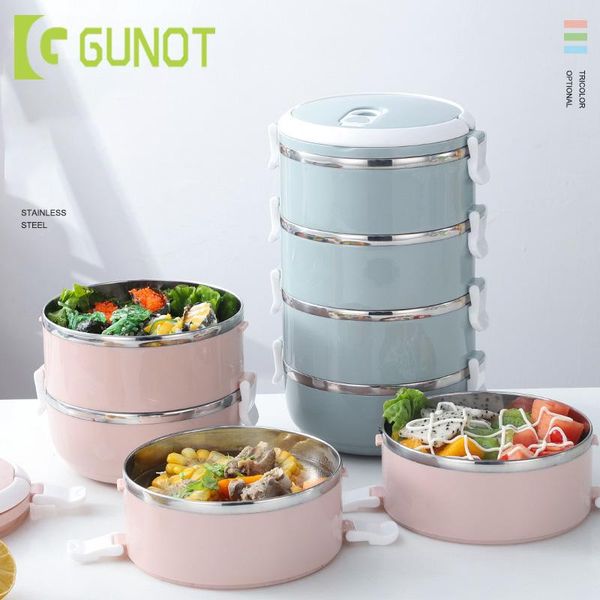 

dinnerware sets gunot 2/3/4layer thermal bento box portable stainless steel lunch for kids leakproof office child outdoors snack