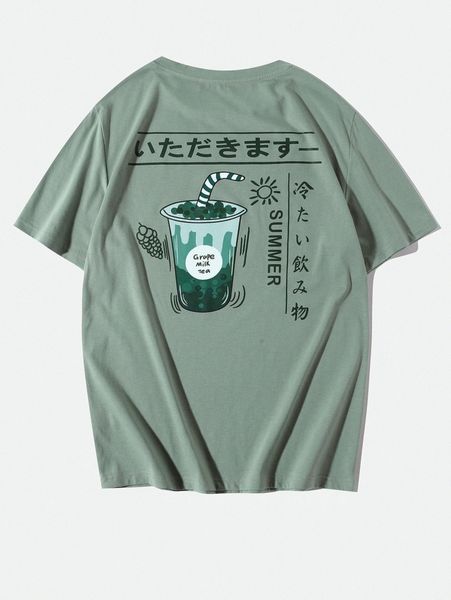 

men japanese letter and grapes print tee a5iq#, White;black