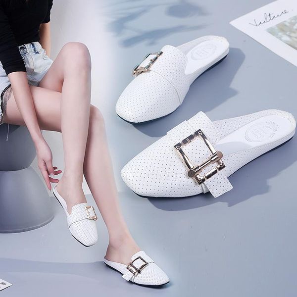 

summer fashion flat comfortable baotou half drag sandals women's shoes slippers size 34-45 gladiator, Black