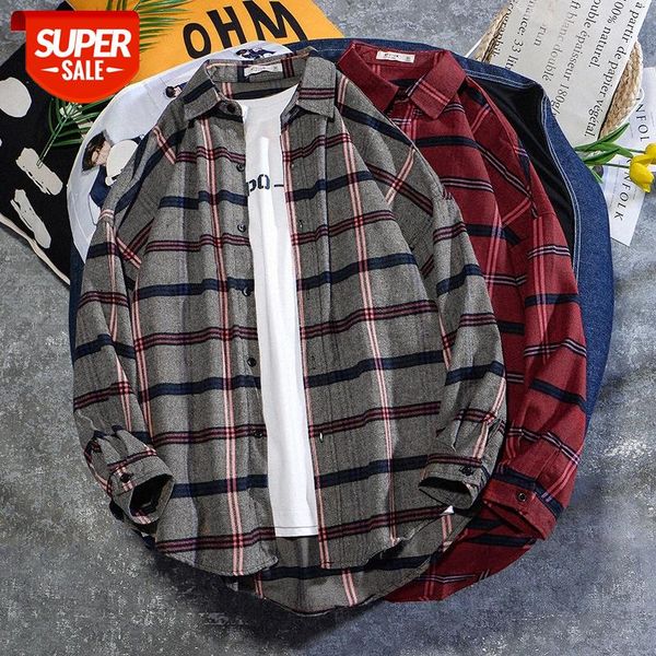 

street youth plaid casual loose shirt lapel long-sleeved #am3f, White;black