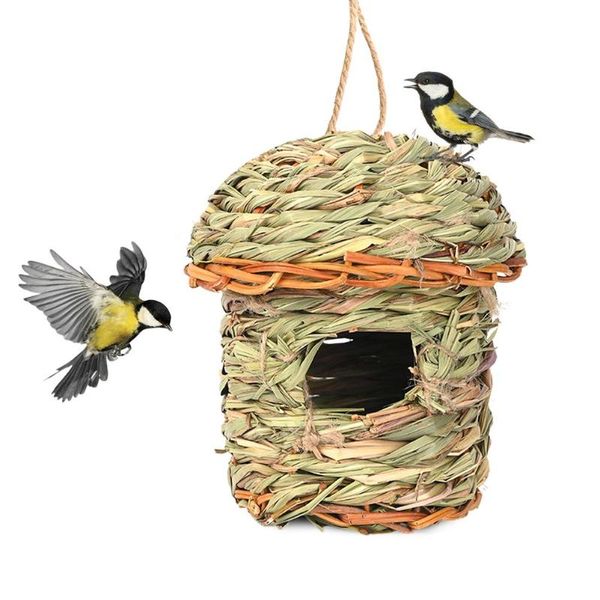 

bird cages straw nest birdhouse for parrot hamster small animal's cage birds breeding house home hanging decor ornaments