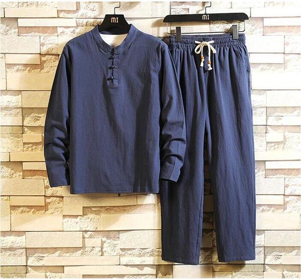 

shirt + trousers) 2021 autumn men shirt man cotton and linen shirts men's of casual fashion size -5xl, White;black
