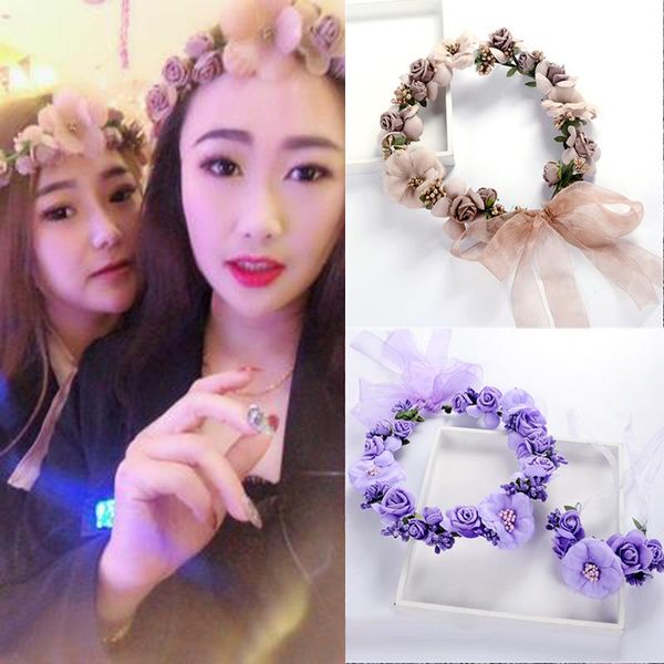 

decorative flowers & wreaths artificial fake flower simulation rattan braided wreath headwear korean wedding party supplies girls women&#039