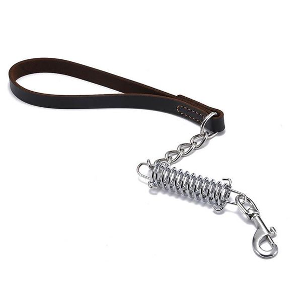 

heavy duty dog leash with leather handle metal short pet strong traffic training lead leashes for medium large dogs collars &