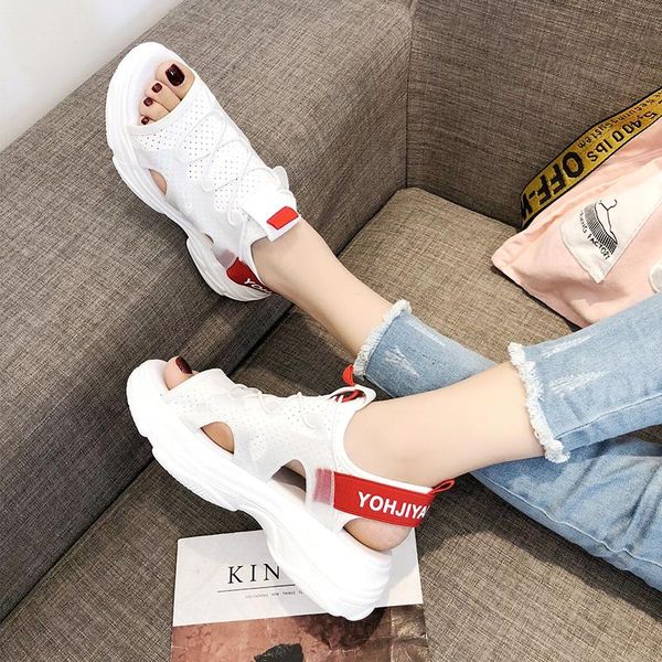 

fashionable open-toed sports sandals elastic with white chunky thick-soled platform shoes summer women's 35-40, Black