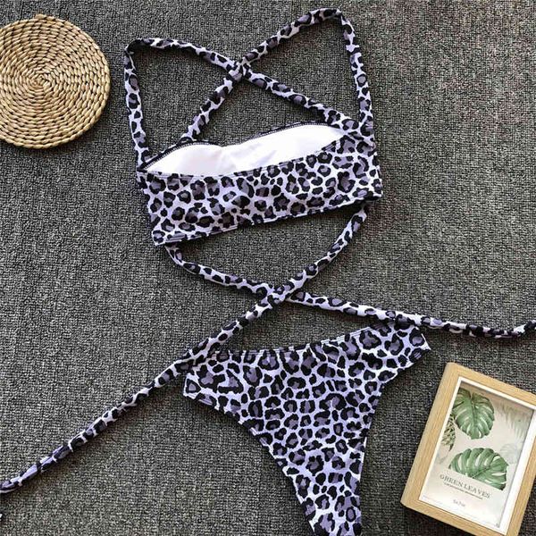 

leopard snake print 2021 women wrap around bandeau swimsuit female swimwear two pieces bikini set bathing suit swiming