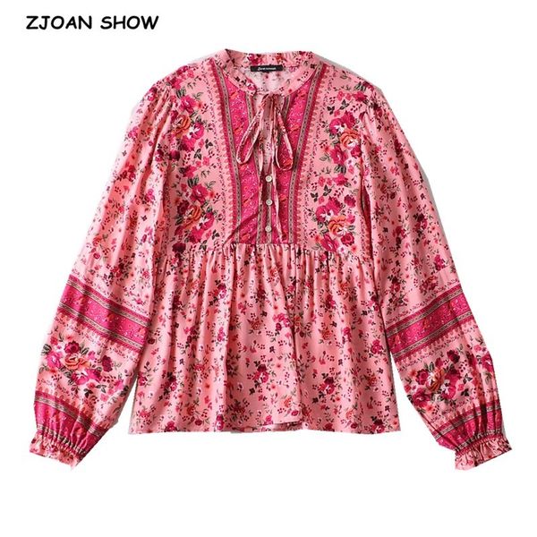 

women's blouses & shirts bohemia bandage open buttons v neck floral print women shirt holiday lacing up waist loose long sleeve bl, White