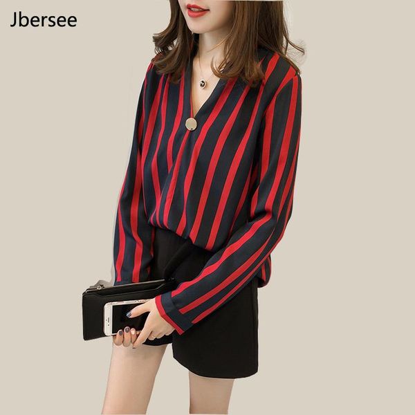 

women's blouses & shirts jbersee spring autumn striped red and blue plus size 4xl women v-neck blouse casual shirt ladies tees yz1076, White
