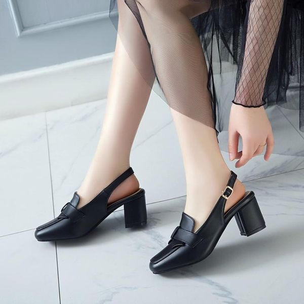 

women sandals big size 31-52 spring and summer 2021 sweet bowtie round toe middle thick heel buckle sandalis wedding shoes h315, Black