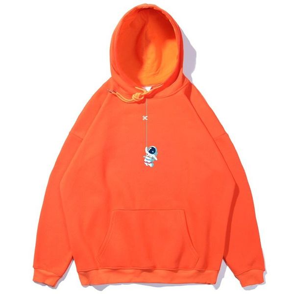 

men's hoodies & sweatshirts guochao cartoon astronaut plus fleece hooded sweater male and female students ins couple loose autumn coat, Black
