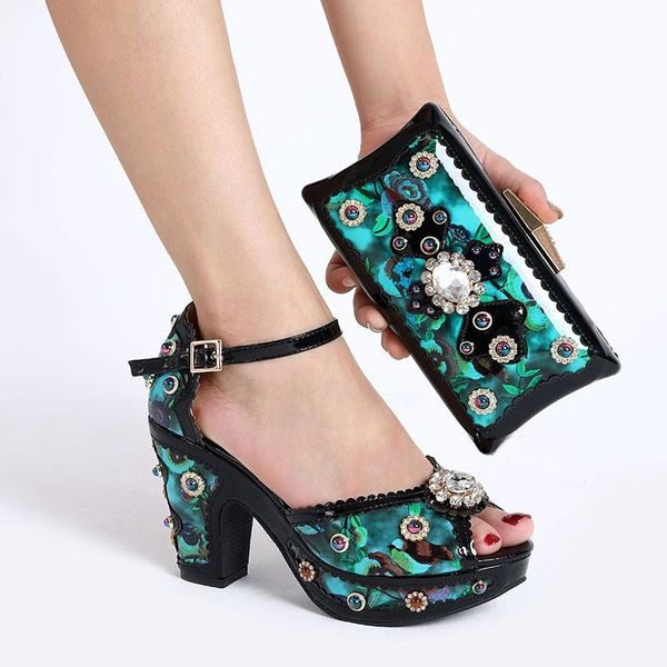 

dress shoes punk style unique design cosplay high heels and bag set leather heeled with matching clutch handbag shoe girl, Black