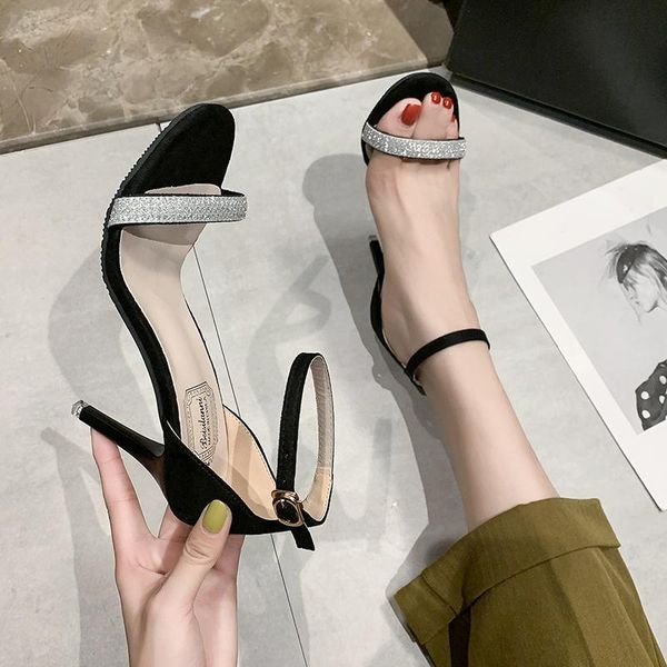 

fashion ankle strap women casual sandals open toe summer high heel shoes buckle ladies office work sandalias dress, Black