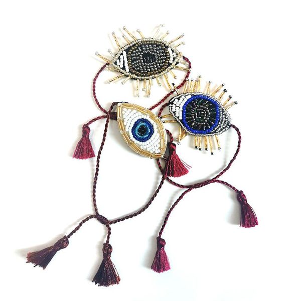 

bangle fashion red bead love heart bracelets vintage crystal tassel adjustable blue turkish evil eye for women jewelry gift, Black