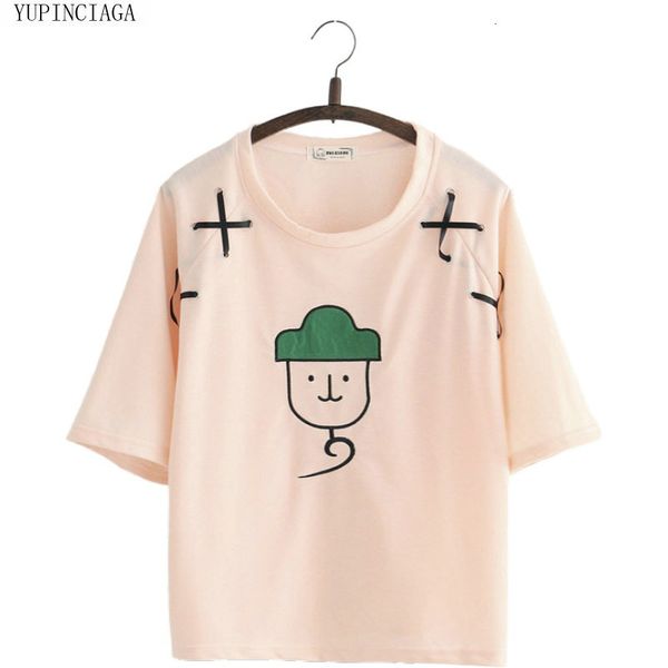 

women's t-shirt new cute pattern print o-neck cotton t shirts loose casual short sleeve harajuku t-shirt female sweet kawaii girl, White