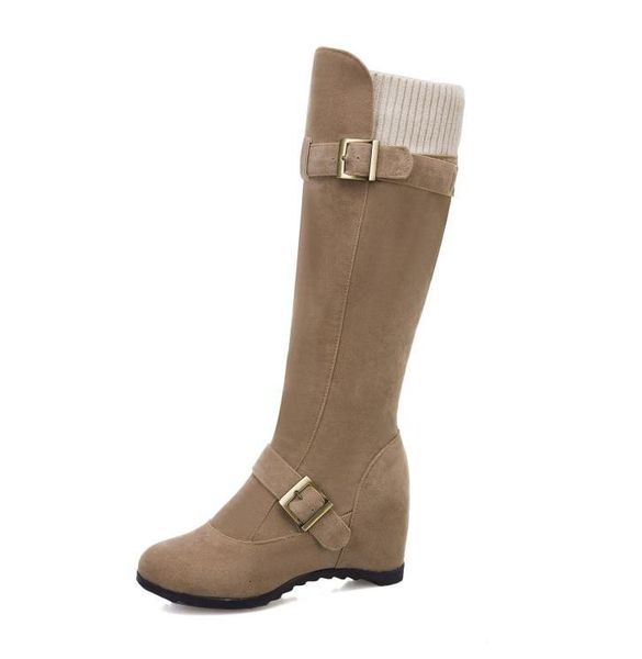 

with box size 33 to 43 beige black suede knee high insivible height increased wee shoes luxury designer women boots