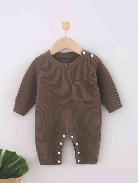

baby rib knit pocket front knit jumpsuit she, Blue
