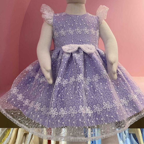 

summer lace bow girls dress children's princess dress, Red;yellow