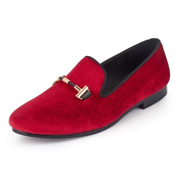 Harpelunde Italien Hommes Robe Chaussures Boucle Sangle Mariage Rouge Velours Mocassins Taille 6-14 211102