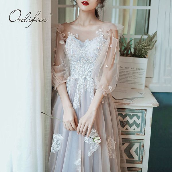 

summer elegant women maxi party embroidery pearl appliques backless tulle long dress 210415, Black;gray