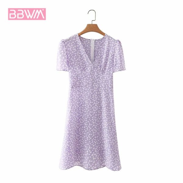 

v-neck purple floral harajuku sweet chic women's dress refreshing cute holiday female dresses 210507, Black;gray