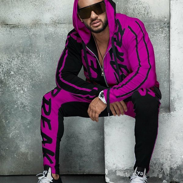 

tracksuit sport suit men's 2021 slim print cardigan hooded sweater casual sports pants, Gray