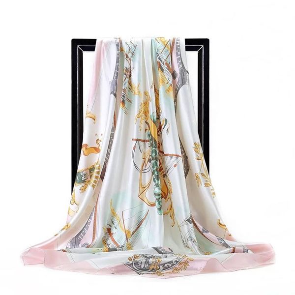 

scarves 2021 90x90cm square women silk scarf office ladies hair neck bandanna headband foulard headcloth muslim headscarf female, Blue;gray