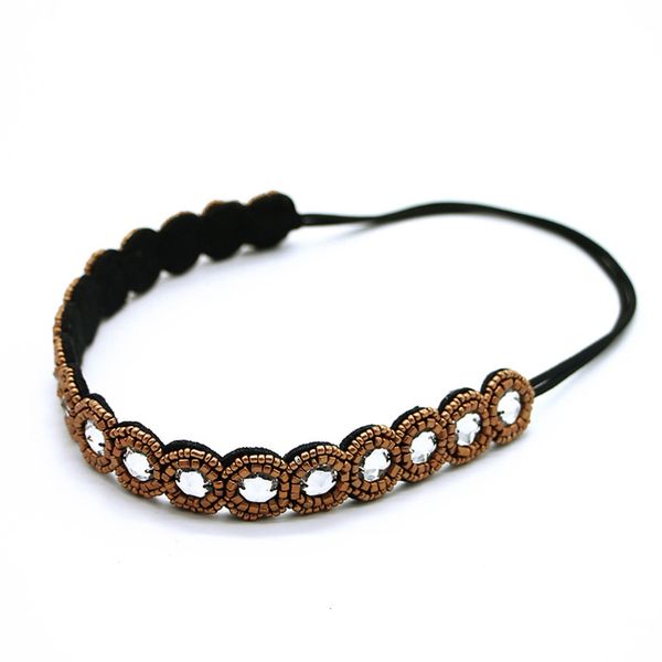 

handmade glass bead with brown beaded headband, Black;brown