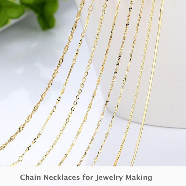 

chains 14k gold color chain necklace for jewelry making water wave chain/box/snake/sparkle/cross 18 inches necklaces pendant, Silver