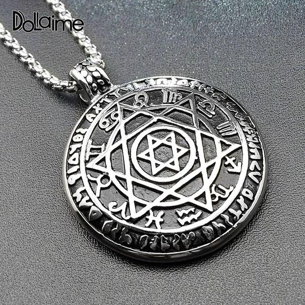 

pendant necklaces dolaime wedding style fashion men stainless steel silver color hexagon star in hexagonal magic array pa022