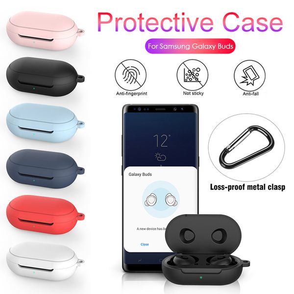 Custodie per accessori per cuffie in silicone morbido Auricolari wireless Borsa protettiva antiurto Anti-goccia con moschettone per Samsung Galaxy Buds Plus / Buds+