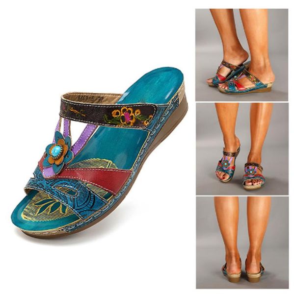 

sandals women's summer ethnic style printed high-heeled ladies slippers outer fashion and versatile personality, Black