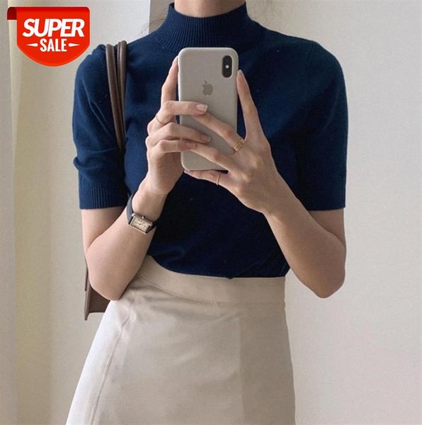 

chic all-match slim slimming knit t-shirt women #ju3n, Black;gray