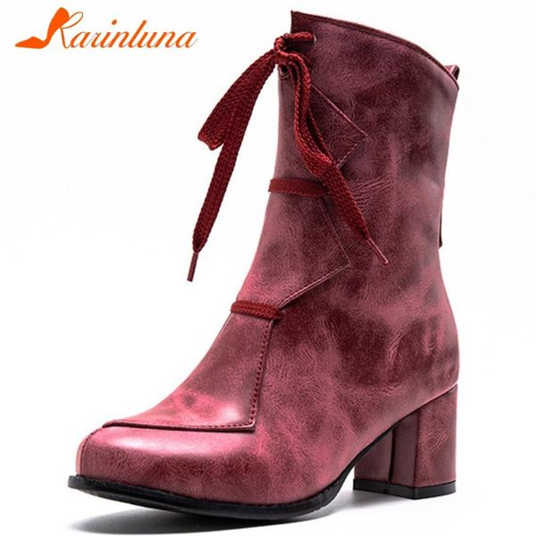 

boots karin autumn narrow band female round toe square high heels zip women 2021 leisure office mid calf shoes woman, Black