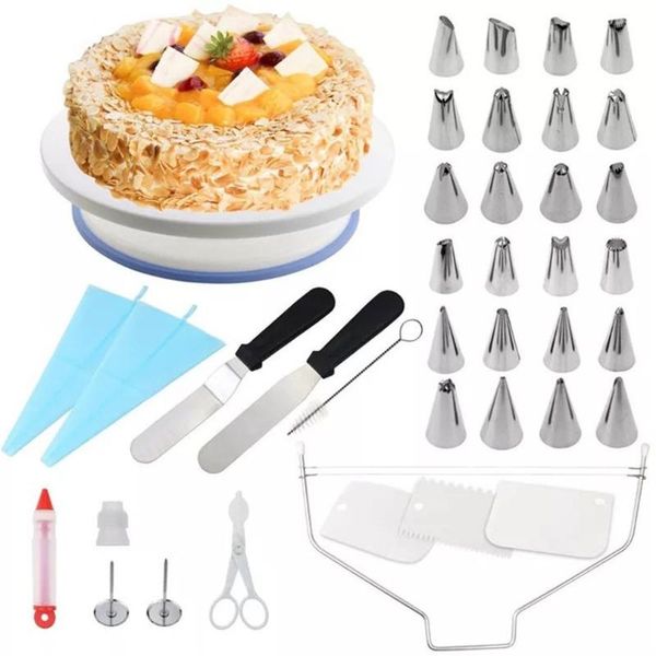 

a39pcs multi-function cake decorating kit kitchen dessert baking pastry supplies turntable set tube fondant tool & tools